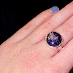 Stainless Steel Purple Crystal Ring- Size 7